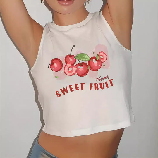 Damen Crop-Top mit modernem Grafikdruck und trendiger Schnalle EB