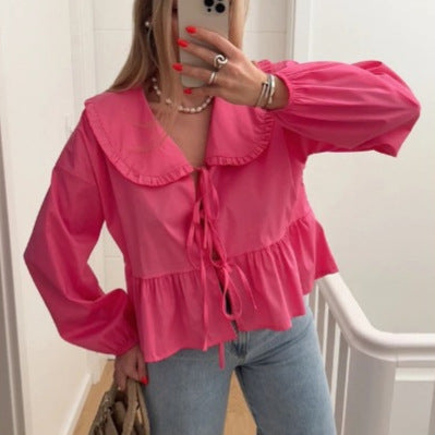 Damen Bluse mit Rüschendetails und tailliertem Schnitt EB