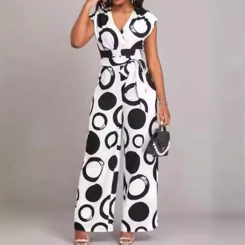 Damen modischer Jumpsuit mit elegantem V-Ausschnitt und weitem Bein EB