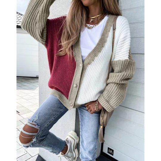 Damen Grobstrick-Knopfjacke im lässigen Oversized-Stil EB