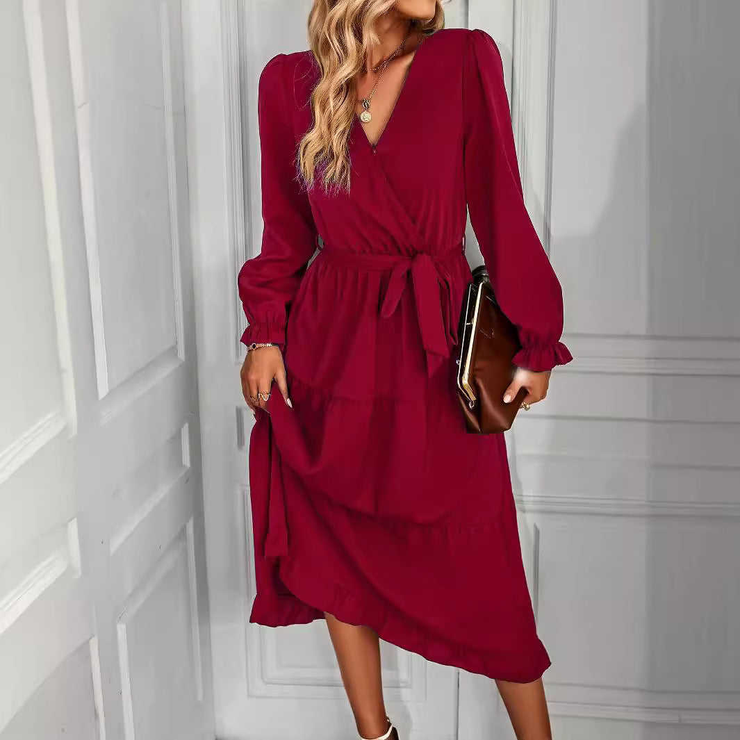 Damen Maxikleid mit Wickeloptik und Kleidungsdetails EB