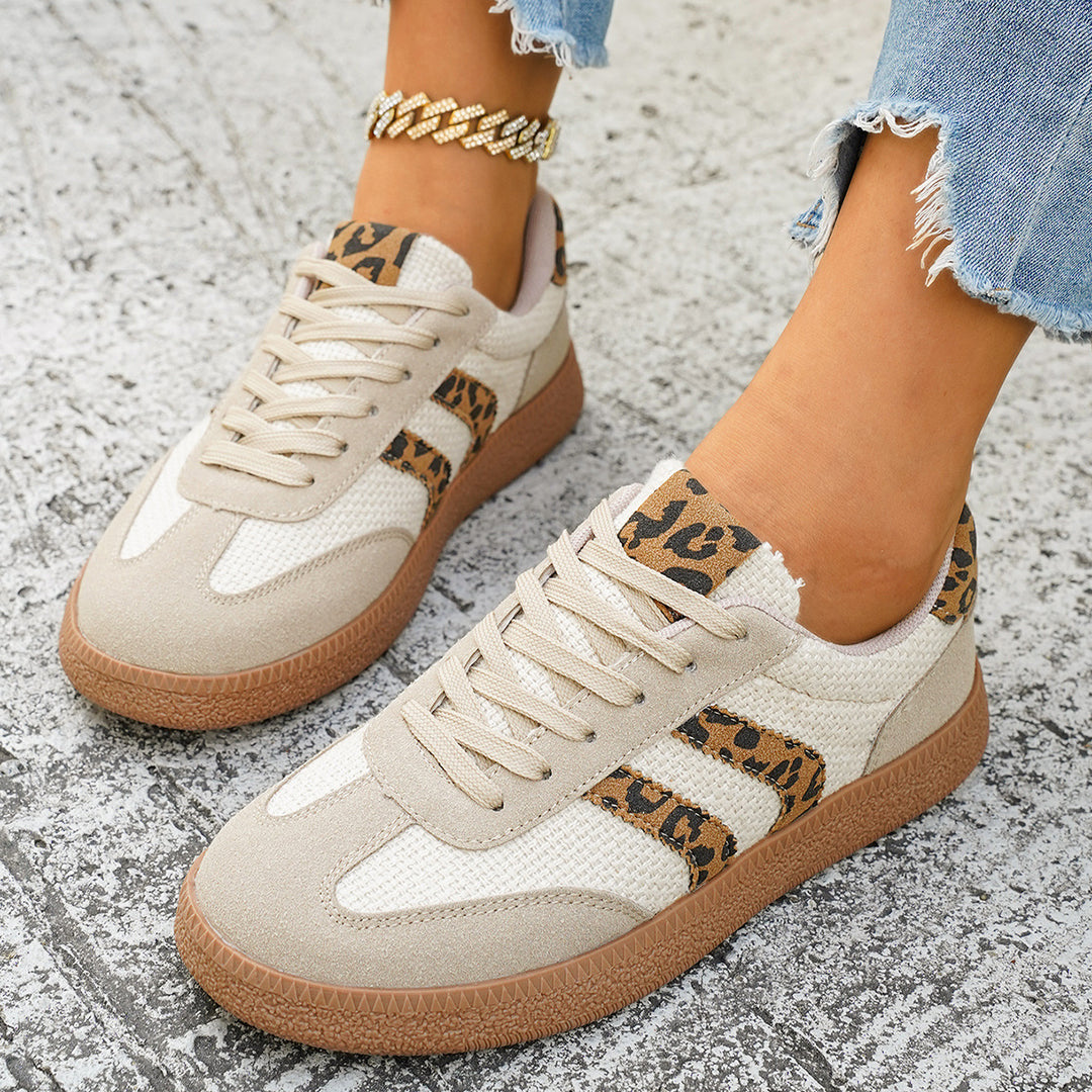 Damen Sportliche Sneakers mit Leoprint-Design und atmungsaktiver Oberflächenstruktur EB