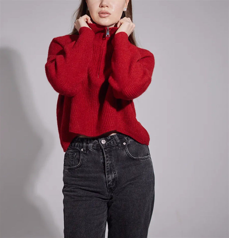Damen Pullover mit hohem Kragen und Zip EB