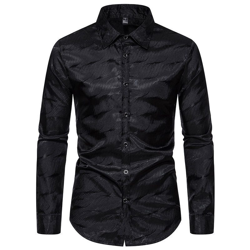 Herren elegantes Langarmhemd mit schimmerndem Wellenmuster EB