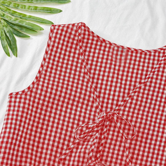 Damen Viskose Top mit kariertem Design und verspieltem Rückenzug EB
