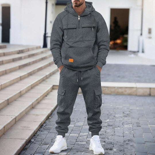 Herren nan technischer Oversize-Hoodie mit Halbzip, Kapuze, Kängurutasche und aufgesetzten Utility-Taschen EB
