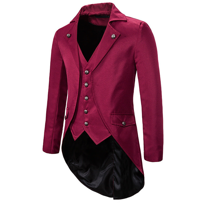 Herren eleganter Steampunk-Sakko mit asymmetrischem Schnitt und edlen Details EB