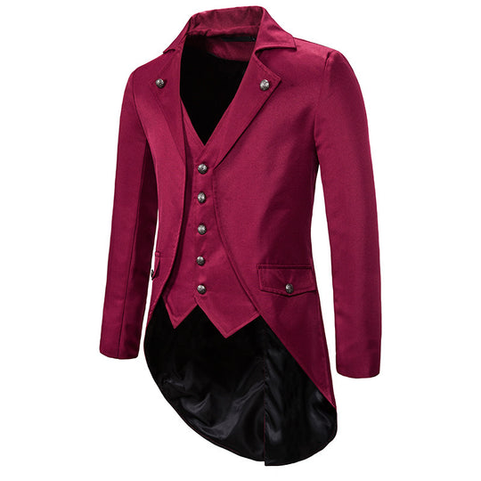 Herren eleganter Steampunk-Sakko mit asymmetrischem Schnitt und edlen Details EB