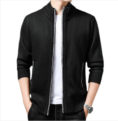Herren lässige Strickjacke mit hohem Kragen und praktischem Reißverschluss EB