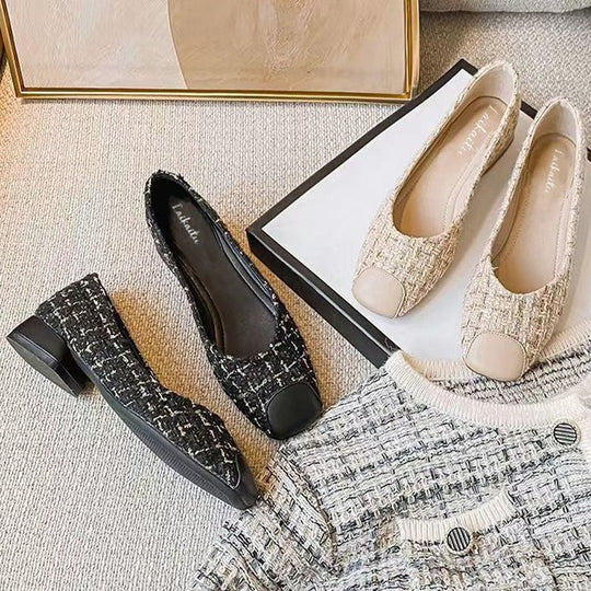 Damen elegante Ballerinas mit modischem Tweed-Obermaterial und komfortablem Fußbett EB