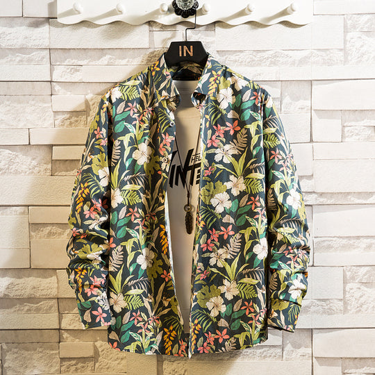 Herren nan florales Freizeit-Hemd mit Kentkragen, durchgehender Knopfleiste und leichtem Baumwollmix EB