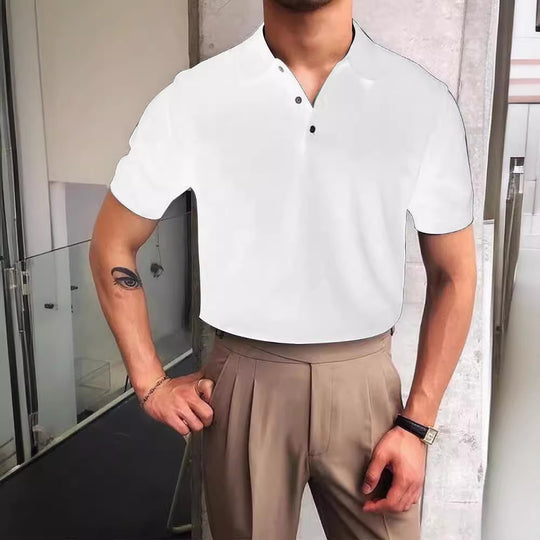 Herren nan Premium-Feinstrick-Poloshirt mit offenem Hemdkragen und dezenter Knopfleiste EB