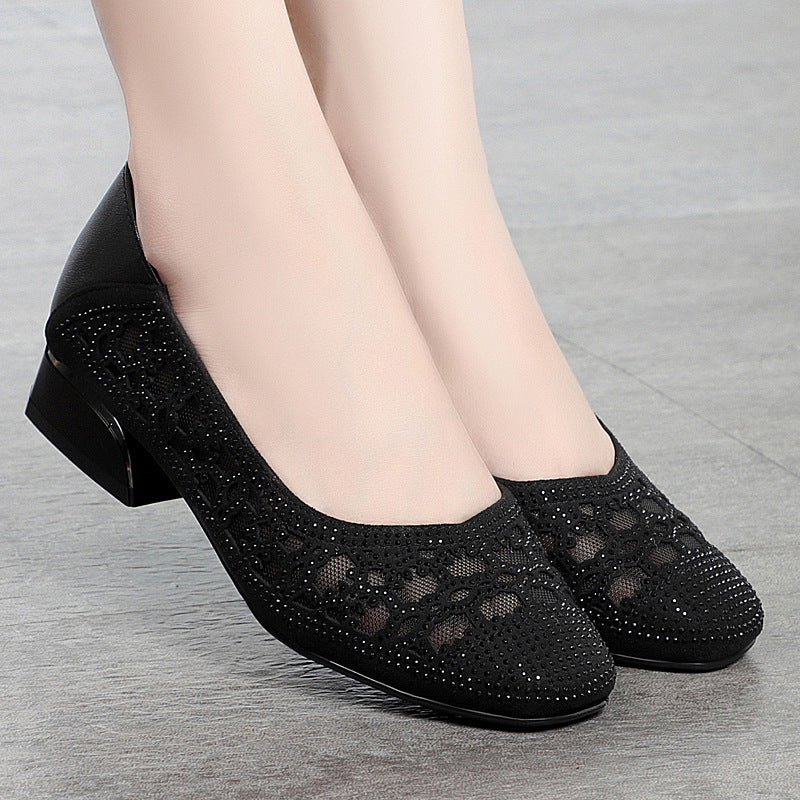 Damen Elegante Ballerinas mit funkelnder Strassverzierung und luftiger Lochoptik EB