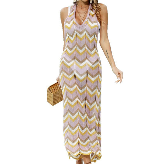 Damen Häkel-Maxikleid mit Chevron-Muster EB