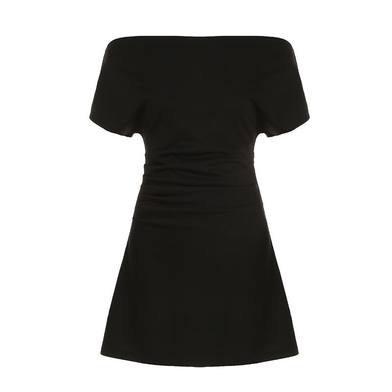 Damen Elegantes Kleid mit asymmetrischem Ausschnitt und Raffung EB