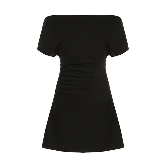 Damen Elegantes Kleid mit asymmetrischem Ausschnitt und Raffung EB