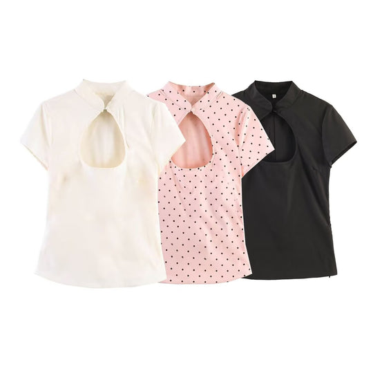 Damen Bluse mit innovativem Ausschnitt und elegantem Kragen EB