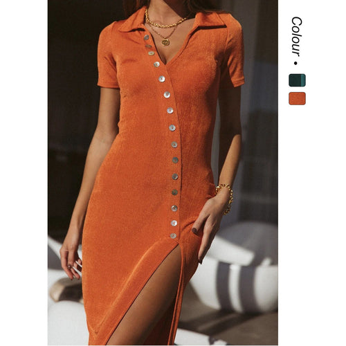 Damen Kleid mit raffiniertem V-Ausschnitt und Knopfdetails EB
