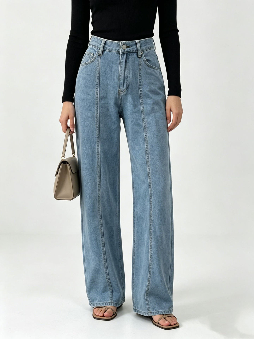 Damen nan hochtaillierte Jeans mit vertikaler Nahtpasse und weitem Bein EB