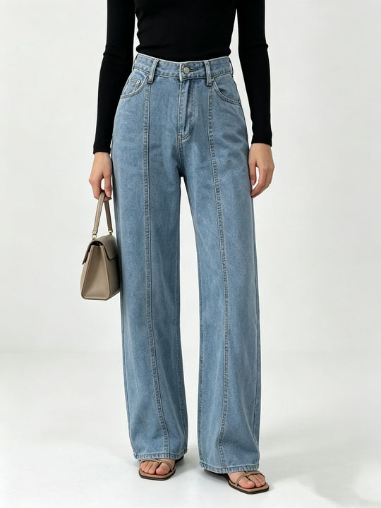 Damen nan hochtaillierte Jeans mit vertikaler Nahtpasse und weitem Bein EB
