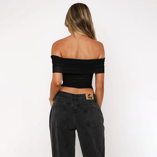 Damen Off-Shoulder Crop-Top mit Raffungen EB