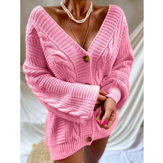 Damen Grobstrick-Cardigan mit offenen Ärmeln und dekorativen Knöpfen EB