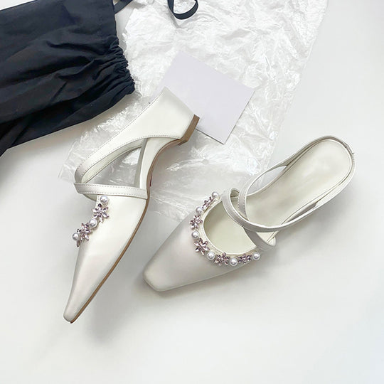 Damen Sling-Heels mit elegantem Perlen- und Blumen-Design EB