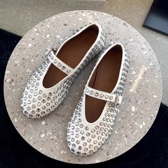 Damen Ballerinas mit funkelnden Strassverzierungen EB