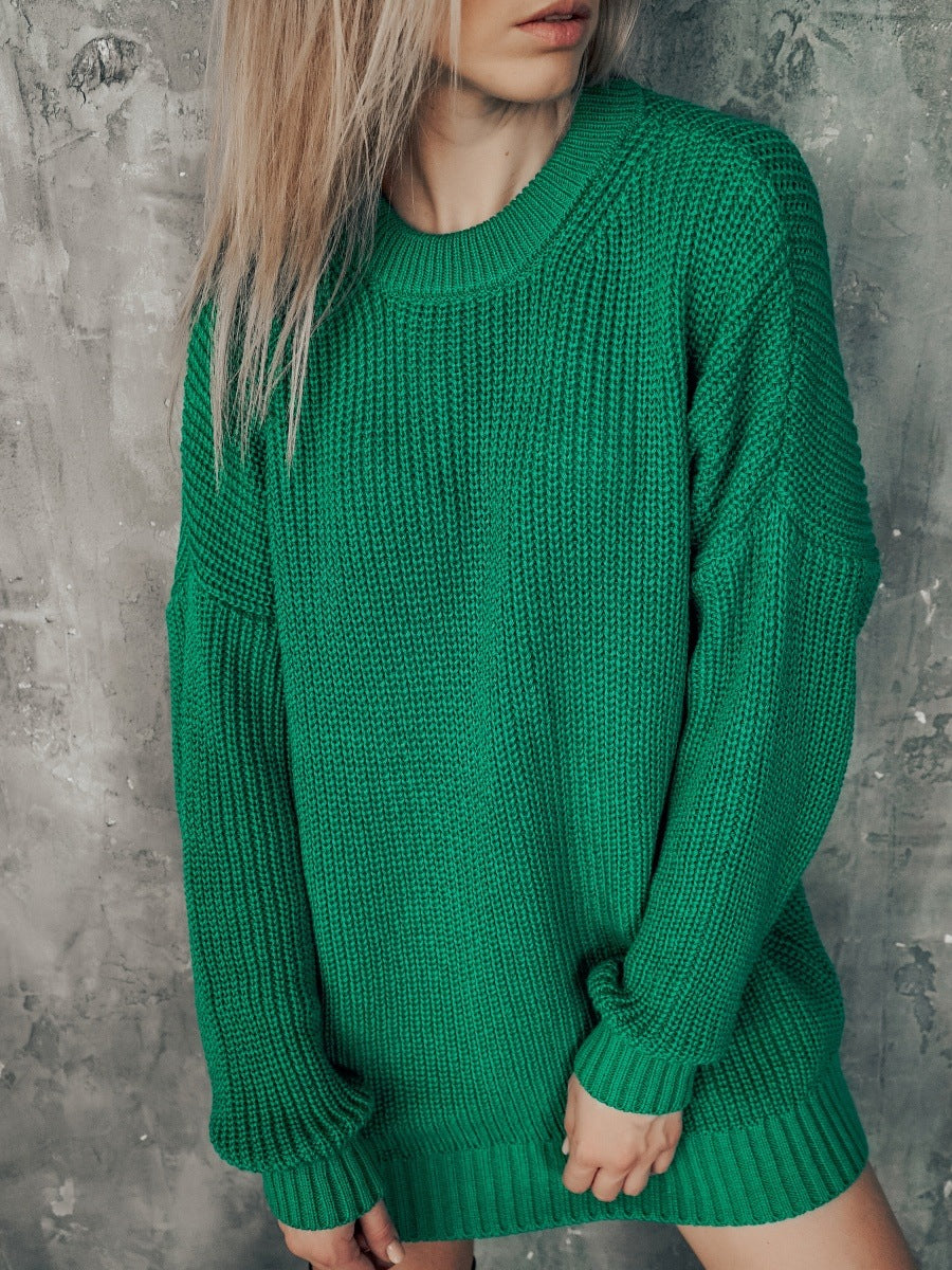 Damen lässiges Strickkleid mit oversized Schnitt und stylishen Gürtel EB