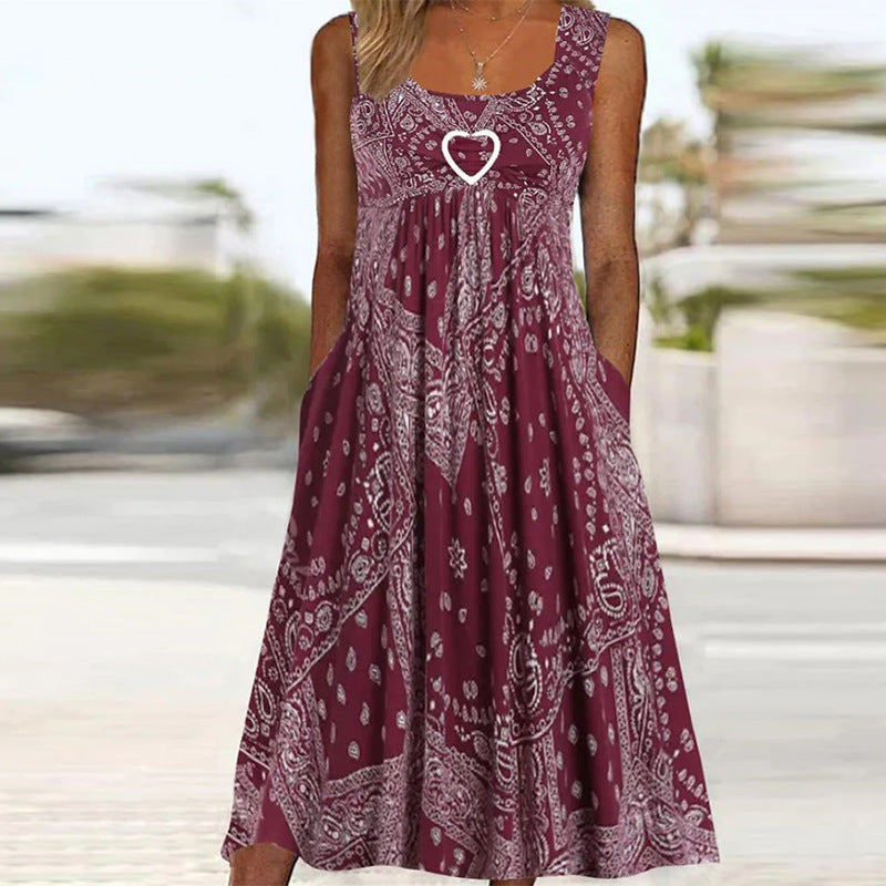 Damen Sommerliches Maxikleid mit elegantem Bandana-Muster und praktischen Taschen Heidi-Mode