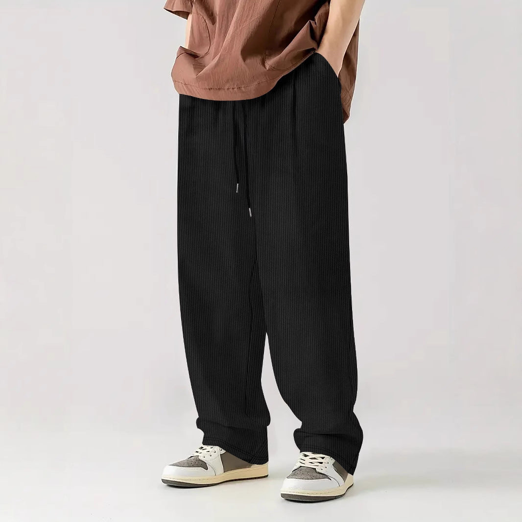 Herren nan weite Relax-Freizeithose aus geripptem Jersey mit Kordelzug, Seitentaschen und weitem Bein EB