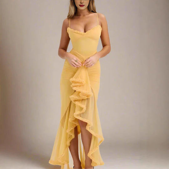 Damen Elegantes Wickelkleid mit Rüschendetails und hohem Schlitz EB