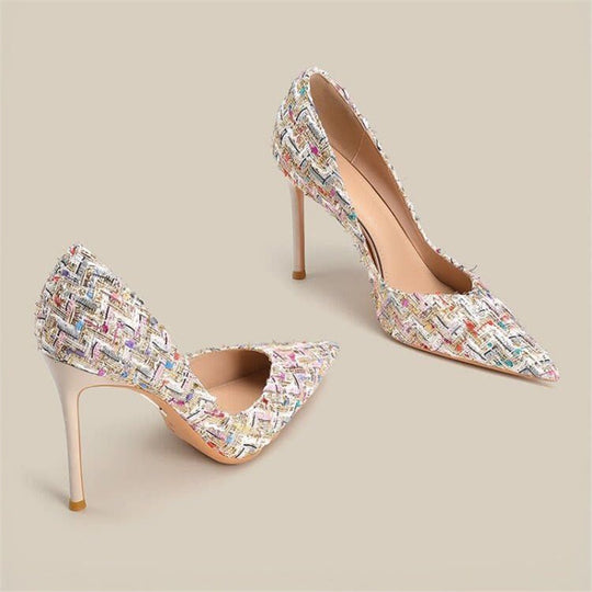 Damen elegante spitze High Heel Pumps mit geflochtenem Design EB