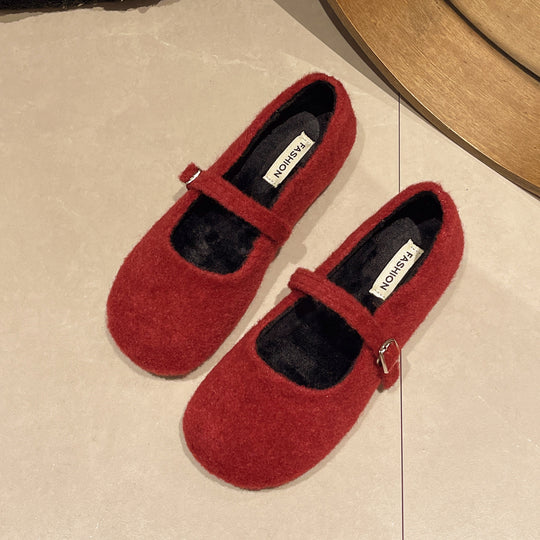 Damen Filzschuhe mit elegantem Riemchen und bequemer Sohle EB