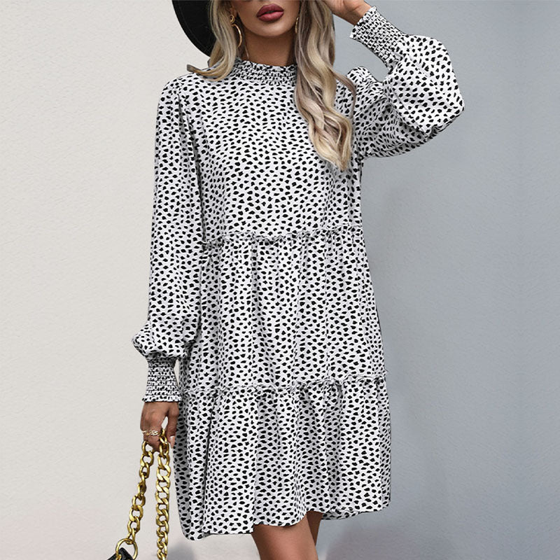 Damen lässiges Kleid mit gerafftem Design und eleganten Puffärmeln EB