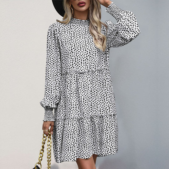 Damen lässiges Kleid mit gerafftem Design und eleganten Puffärmeln EB