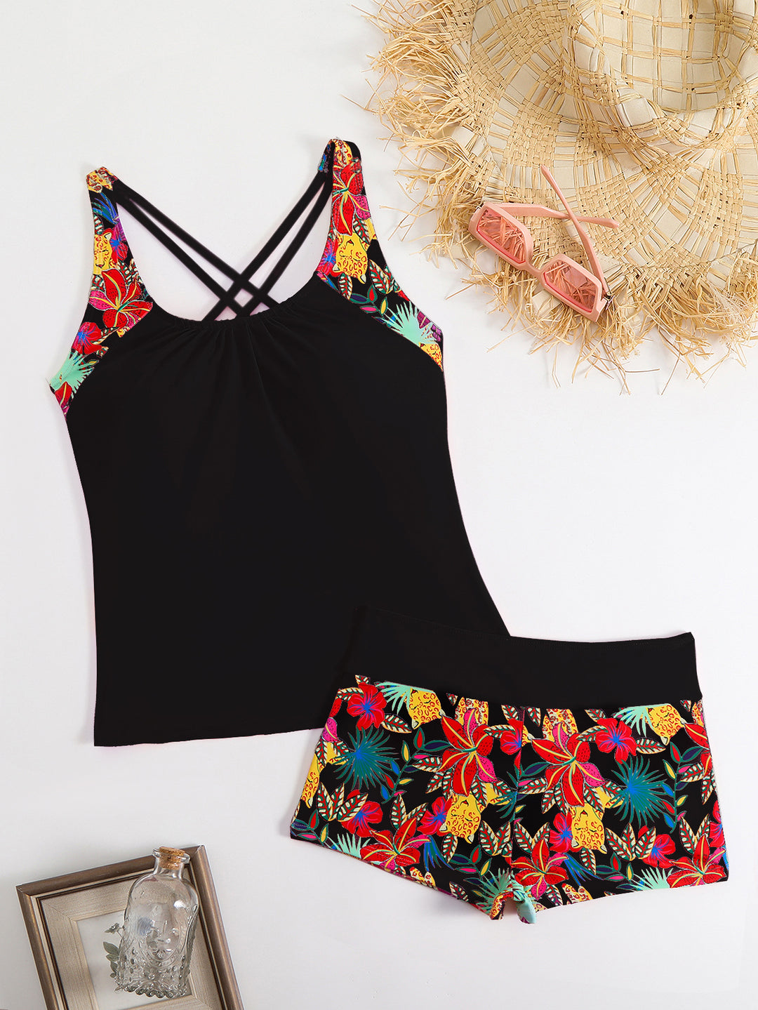Damen Tankini-Set mit sportlichem Schnitt und floralem Design EB