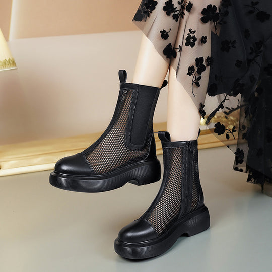 Damen Trendige Stiefeletten mit atmungsaktivem Netzdesign und robustem Plateau EB