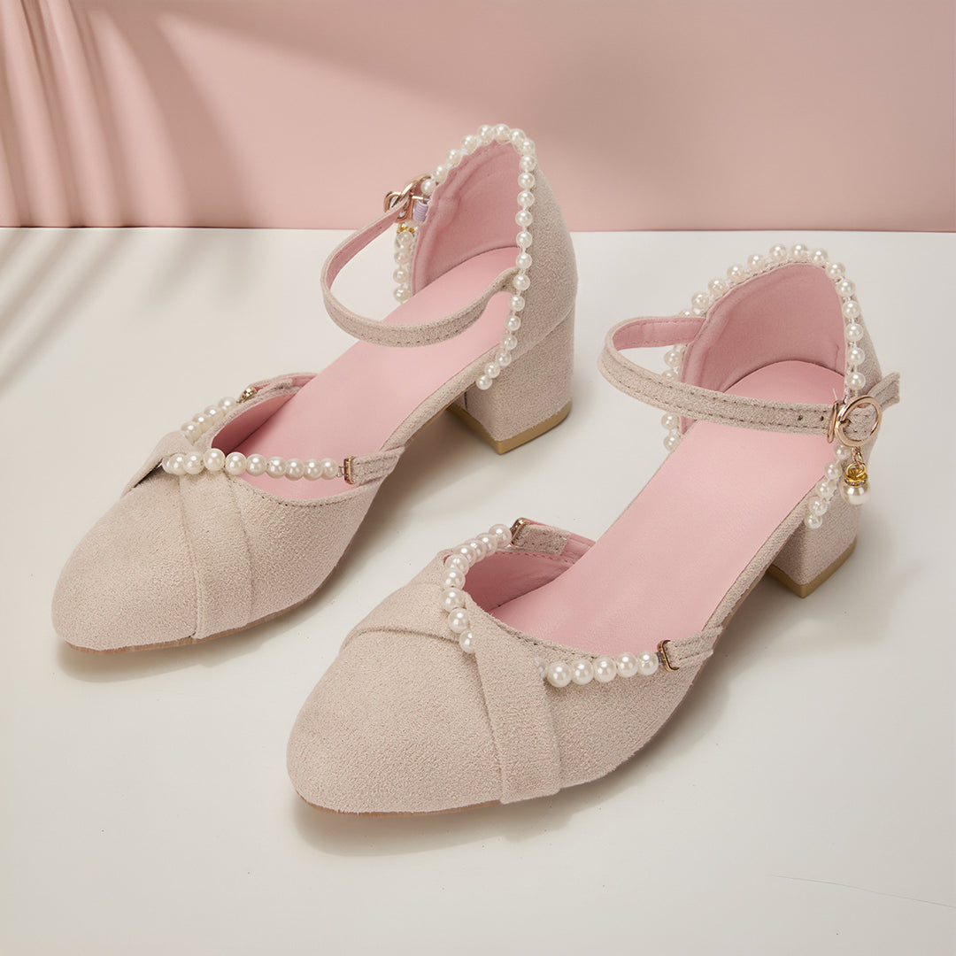 Damen Elegante Absatzsandalen mit zarter Perlenverzierung und komfortablem Blockabsatz EB