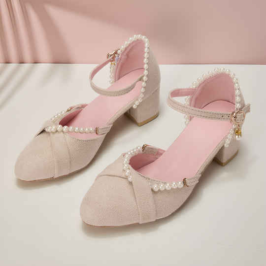 Damen Elegante Absatzsandalen mit zarter Perlenverzierung und komfortablem Blockabsatz EB