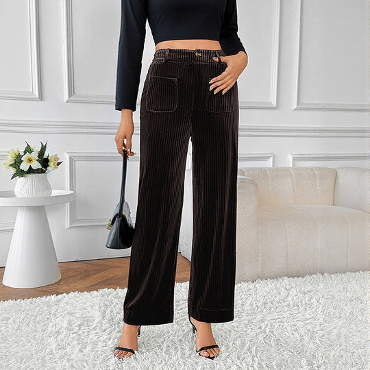 Damen Elegante weite Hosen mit feinem Rippstrickdesign und hohem Bund EB