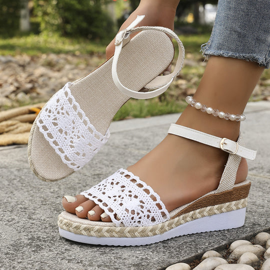 Damen Komfortable Plateau-Sandalen mit kunstvollem Häkelmuster EB