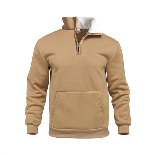 Herren nan Komfort-Halbzip-Sweat mit hohem Fleecekragen, Kängurutasche und formstabilem Rippsaum EB
