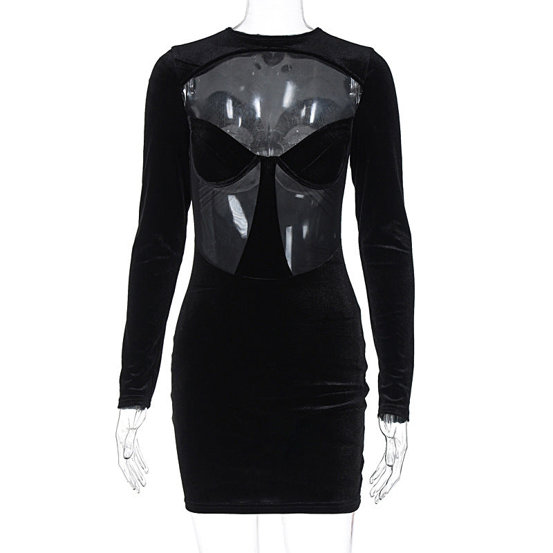 Damen Körperbetontes Kleid mit transparenten Einsätzen EB