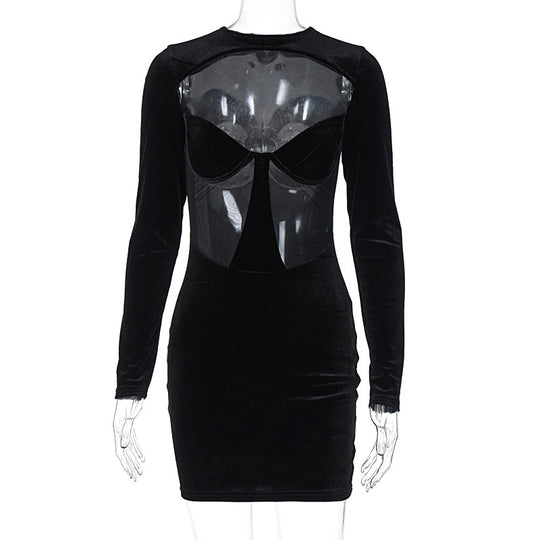 Damen Körperbetontes Kleid mit transparenten Einsätzen EB