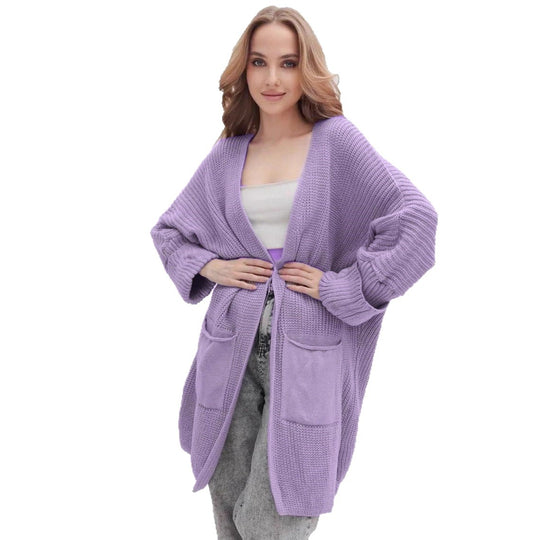 Damen Grobstrick-Cardigan mit weit geschnittenen Ärmeln und großzügigen Taschen EB