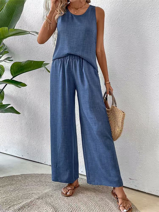 Damen Lässiges und luftiges Zweiteiliges Set mit Oberteil und weitem Hosen EB