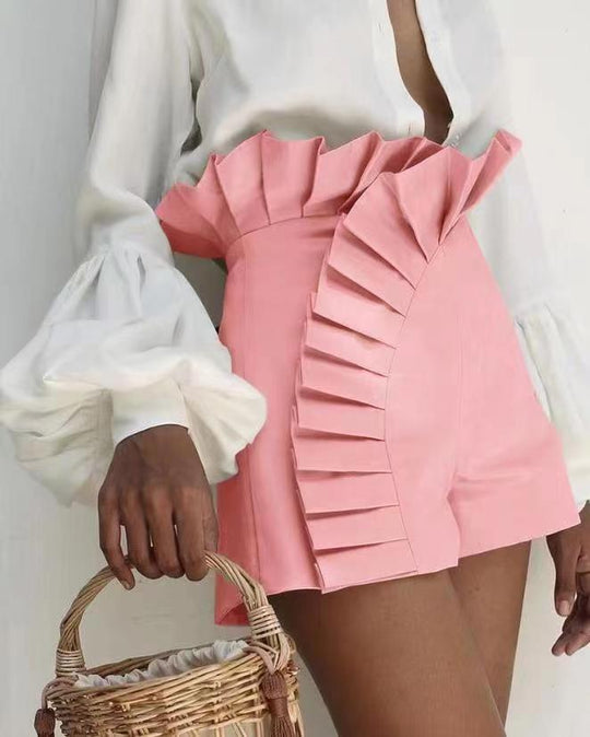 Damen Shorts mit eleganten Rüschendetails und hohem Taillenbund EB