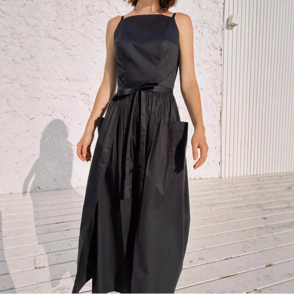 Damen Maxi-Kleid mit schwingendem Rock und praktischen Seitentaschen EB
