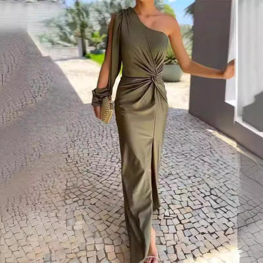 Damen Elegantes Wickelkleid mit asymmetrischem Ausschnitt und seitlichem Schlitz EB